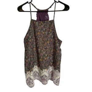 Blue Rain Purple XS Floral and Crochet Fully Lined Halter Tank Top
